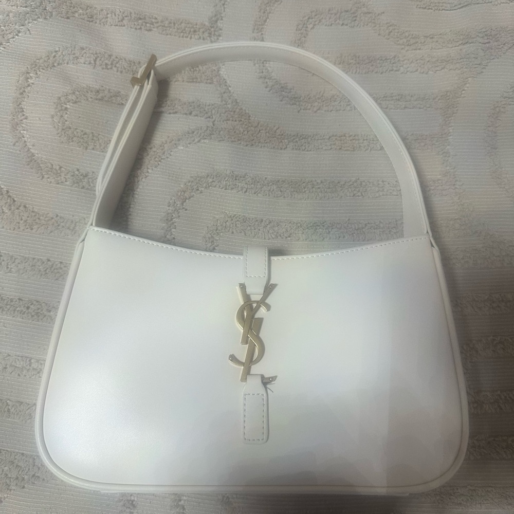 YSL Luxury White Shoulder Bag with Gold Accent